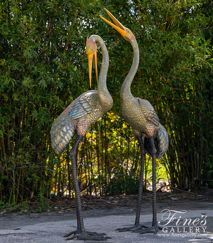 Bronze Fountains  - 8 Foot Tall Colorful Tropical Bird Bronze Statue Pair - BF-381